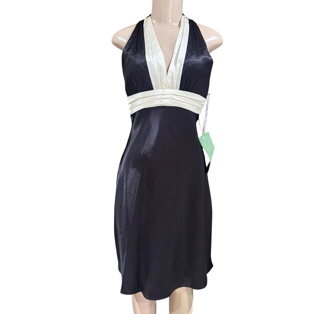 Night Way Black Satin Halter Neck Dress Party Y2K Whimsigoth Romantic size 8 NWT
